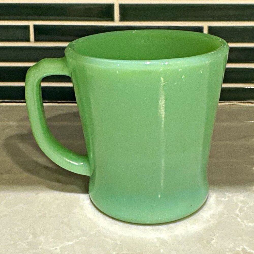 Fire-King Jadeite Jadite Oven Ware 9 oz Green Milk Glass Mug w/ Handle